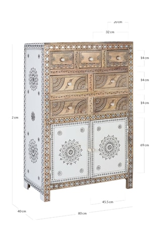 Buffet 2 portes - Marron et blanc - En bois de manguier - 122 x 80 x 40 cm