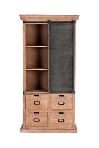 Bibliothèque 1 porte - Naturel - Structure en bois de manguier -  90 x 180 x 40 cm