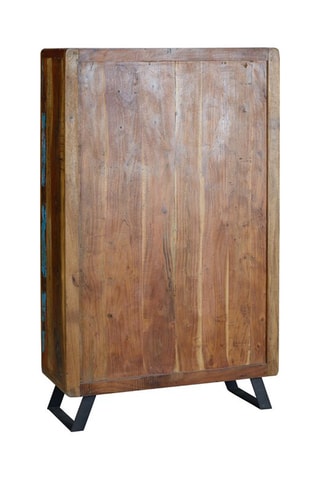 Meuble de rangement 3 portes - Naturel et blanc - Structure en bois de manguier - 90 x 140 x 38 cm