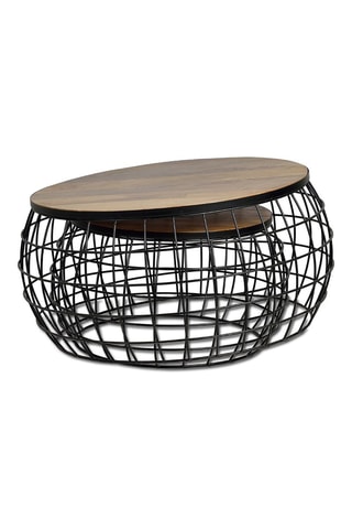 2 tables basses - Naturel et noir - Plateau en bois de manguier - 76 x 36 cm / 58 x 31 cm