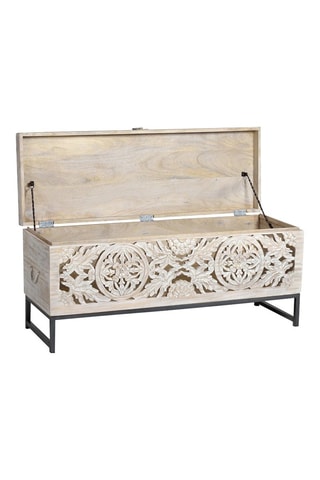 Coffre - Blanc - Structure en bois de manguier - 116 x 50 x 40 cm