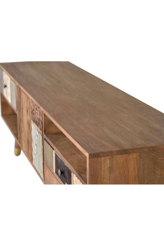 Meuble TV 2 portes - Naturel et blanc