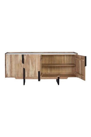 Buffet 4 portes en acacia massif et marbre - 180 x 78 x 40 cm
