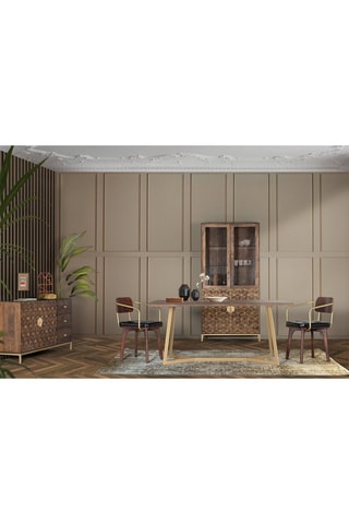 Table à manger -  Naturel et doré - Plateau en bois de manguier - 200 x 76 x 100 cm