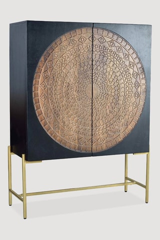 Buffet 2 portes - Noir et naturel - Structure en bois de manguier - 100 x 143 x 45 cm