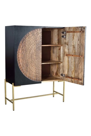 Buffet 2 portes - Noir et naturel - Structure en bois de manguier - 100 x 143 x 45 cm