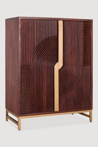 Meuble bar 2 portes - Naturel et cerise - Structure en bois de manguier massif - 91 x 119 x 46 cm