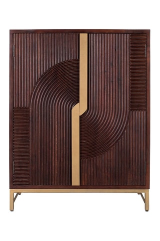 Meuble bar 2 portes - Naturel et cerise - Structure en bois de manguier massif - 91 x 119 x 46 cm