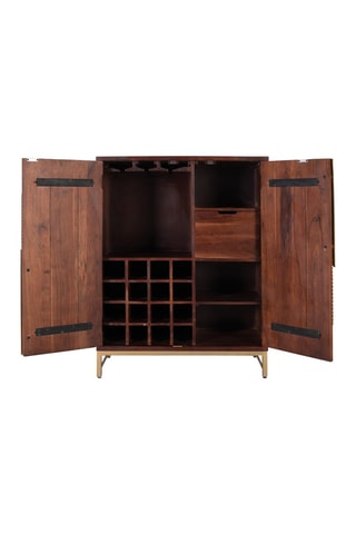 Meuble bar 2 portes - Naturel et cerise - Structure en bois de manguier massif - 91 x 119 x 46 cm