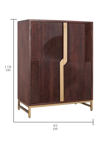 Meuble bar 2 portes - Naturel et cerise - Structure en bois de manguier massif - 91 x 119 x 46 cm