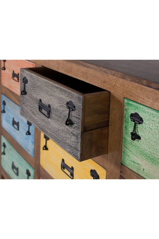 Buffet 1 porte - Naturel et jaune - Structure en bois massif - 180 x 90 x 40 cm