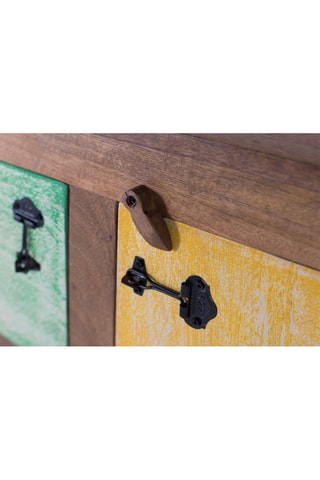 Buffet 1 porte - Naturel et jaune - Structure en bois massif - 180 x 90 x 40 cm