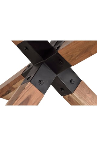 Table à manger ronde - Naturel et noir - Plateau en acacia - 150 x 76 x 150 cm