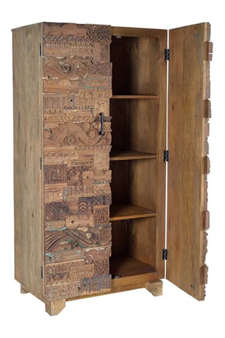 Armoire 2 portes - Naturel - Structure en bois de manguier et portes en bois - 90 x 180 x 50 cm