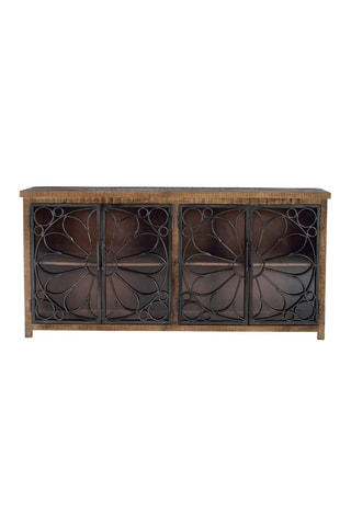 Buffet 4 portes - Naturel et noir - Structure en bois de manguier - 190 x 40 x 95 cm