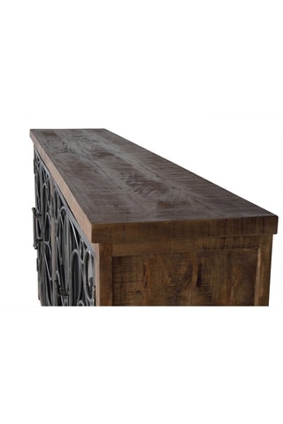 Buffet 4 portes - Naturel et noir - Structure en bois de manguier - 190 x 40 x 95 cm