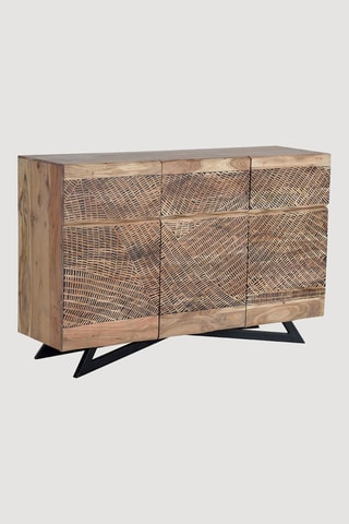 Buffet 3 portes - Naturel et noir - 140 x 90 x 40 cm