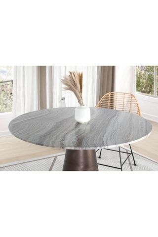 Table à manger - Gris et marron - Plateau en marbre - 120 x 76 x 120 cm