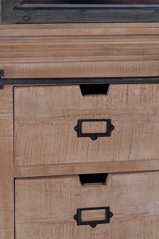 Buffet 4 portes - Naturel et gris - Structure en bois de manguier - 200 x 220 x 45 cm