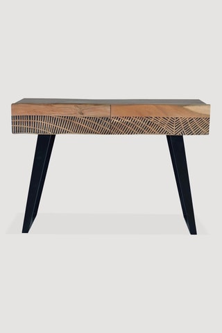 Console 2 tiroirs - Naturel et noir - Structure en acacia - 110 x 77 x 40 cm
