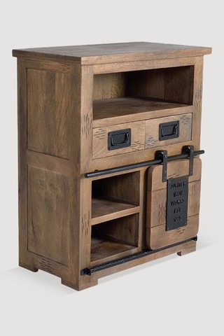 Buffet 1 porte - Naturel et noir - Structure en bois de manguier - 75 x 90 x 40 cm