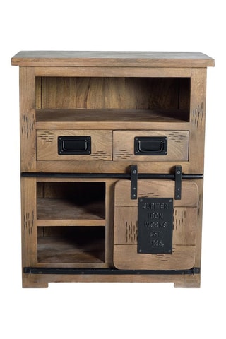 Buffet 1 porte - Naturel et noir - Structure en bois de manguier - 75 x 90 x 40 cm