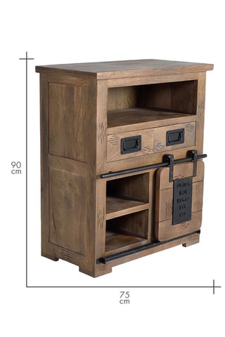 Buffet 1 porte - Naturel et noir - Structure en bois de manguier - 75 x 90 x 40 cm