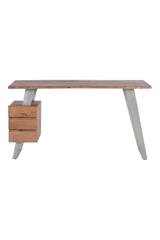 Bureau 3 tiroirs - Naturel et gris - En acacia - 80 x 147 x 63 cm