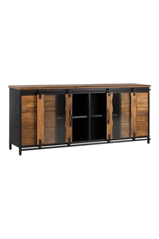 Buffet 2 portes - Noir et naturel - Structure en bois de manguier - 190 x 80 x 40