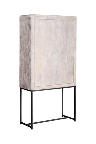 Meuble de rangement 2 portes - Blanc et noir - Structure en bois de manguier - 85 x 38 x 176 cm