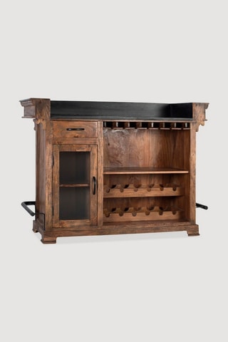 Meuble bar - Marron foncé et noir - En bois de manguier et granit - 110 x 150 x 62 cm