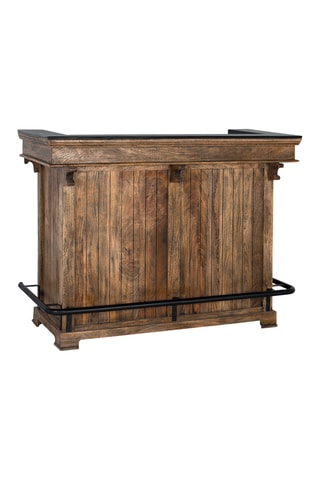 Meuble bar - Marron foncé et noir - En bois de manguier et granit - 110 x 150 x 62 cm