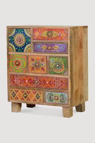 Meuble de rangement 9 tiroirs - Naturel - En bois de manguier - 52 x 30 x 63 cm