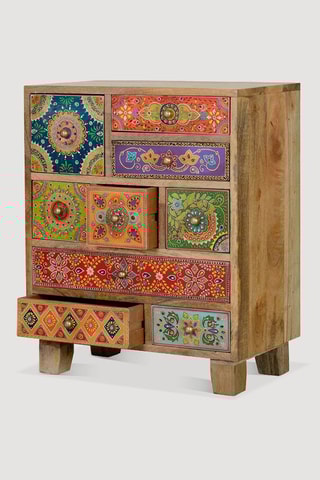 Meuble de rangement 9 tiroirs - Naturel - En bois de manguier - 52 x 30 x 63 cm