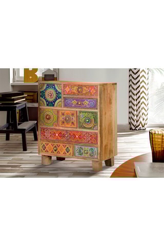 Meuble de rangement 9 tiroirs - Naturel - En bois de manguier - 52 x 30 x 63 cm