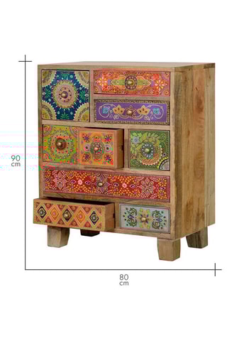 Meuble de rangement 9 tiroirs - Naturel - En bois de manguier - 52 x 30 x 63 cm