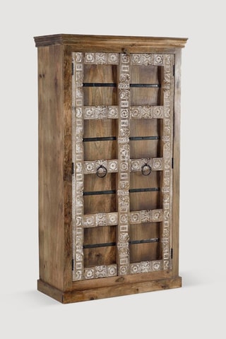 Meuble de rangement 2 portes - Naturel - Structure en bois de manguier - 180 x 100 x 45 cm
