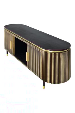 Meuble TV 2 portes - Doré et noir - Structure en bois de manguier - 150 x 56 x 40 cm