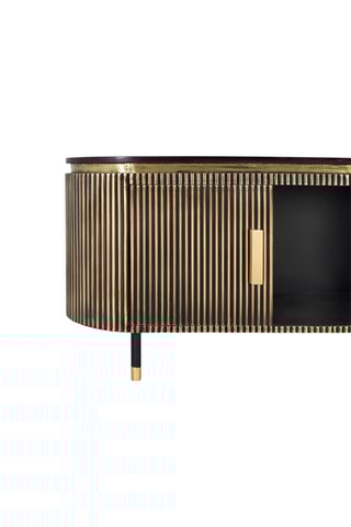 Meuble TV 2 portes - Doré et noir - Structure en bois de manguier - 150 x 56 x 40 cm