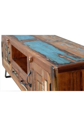 Meuble TV 2 portes - Naturel - Structure en bois recyclé - 160 x 54 x 40 cm