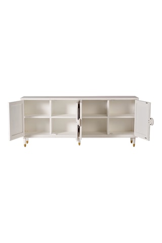 Buffet 4 portes - Naturel et blanc - Structure en bois de manguier - 190 x 40 x 80 cm