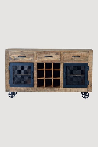 Buffet 2 portes - Naturel et noir - Structure en bois de manguier - 150 x 38 x 85 cm