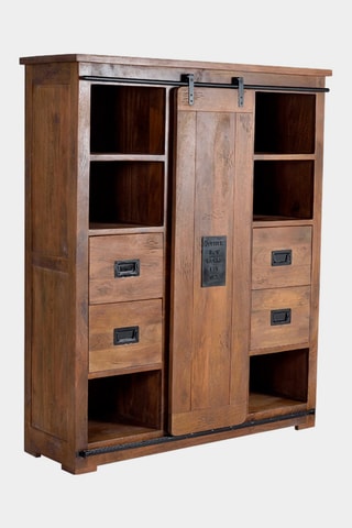 Buffet 1 porte - Naturel et noir - En acacia - 140 x 170 x 45 cm