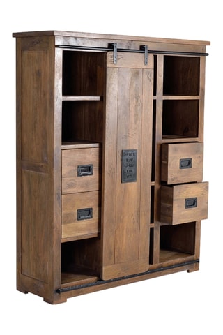 Buffet 1 porte - Naturel et noir - En acacia - 140 x 170 x 45 cm