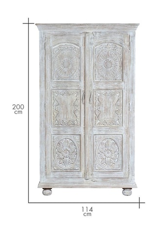 Armoire 2 portes - Blanc vieilli - Structure en bois de manguier - 114 x 200 x 60 cm