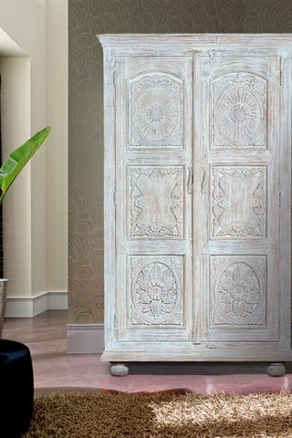 Armoire 2 portes - Blanc vieilli - Structure en bois de manguier - 114 x 200 x 60 cm