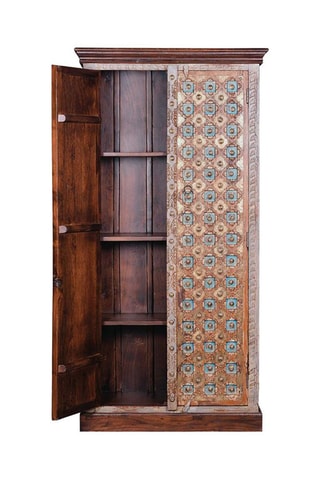 Armoire 2 portes - Naturel et doré - Structure en bois de manguier - 90 x 180 x 40 cm