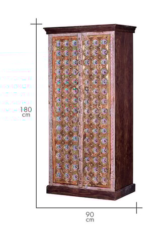 Armoire 2 portes - Naturel et doré - Structure en bois de manguier - 90 x 180 x 40 cm
