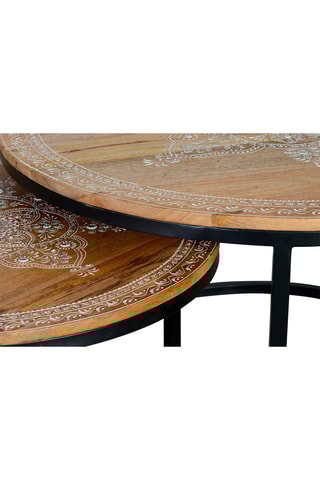 2 tables gigognes - Naturel et noir - Plateau en bois de manguier - 80 x 48 x 80 cm et 60 x 40 x 60 cm