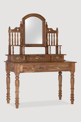 Coiffeuse 5 tiroirs - Naturel - En bois d'acacia - 87 x 63 x 53 cm